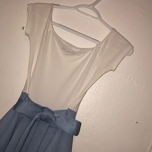 High-low blue and white dress